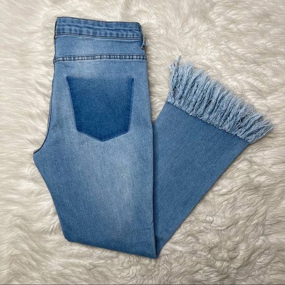 For The Republic • Distressed Fringe Hem Stretchy Denim Jeans - Picture 13 of 14